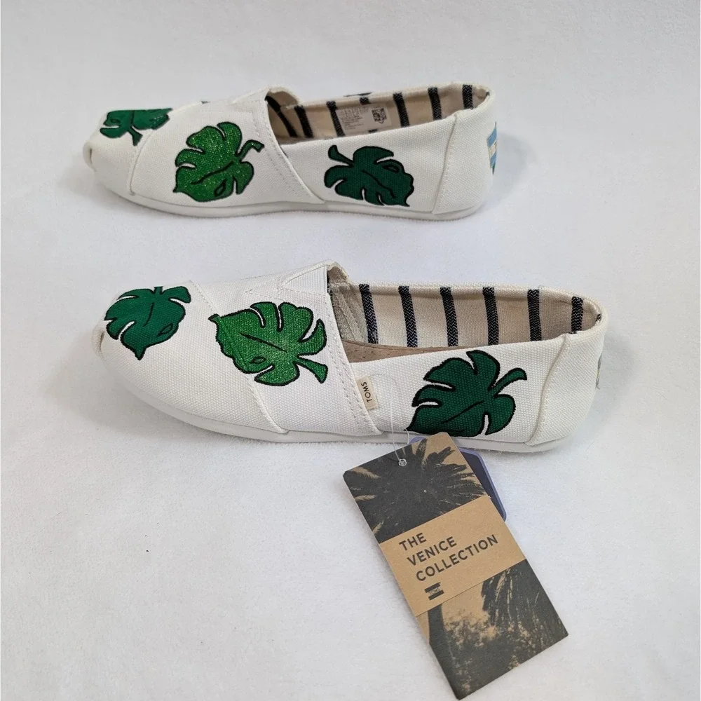 NEW Custom Hand Painted Tom Monstera Leaves Venice Collection Slip On Shoes 7.5‎ - Picture 11 of 12